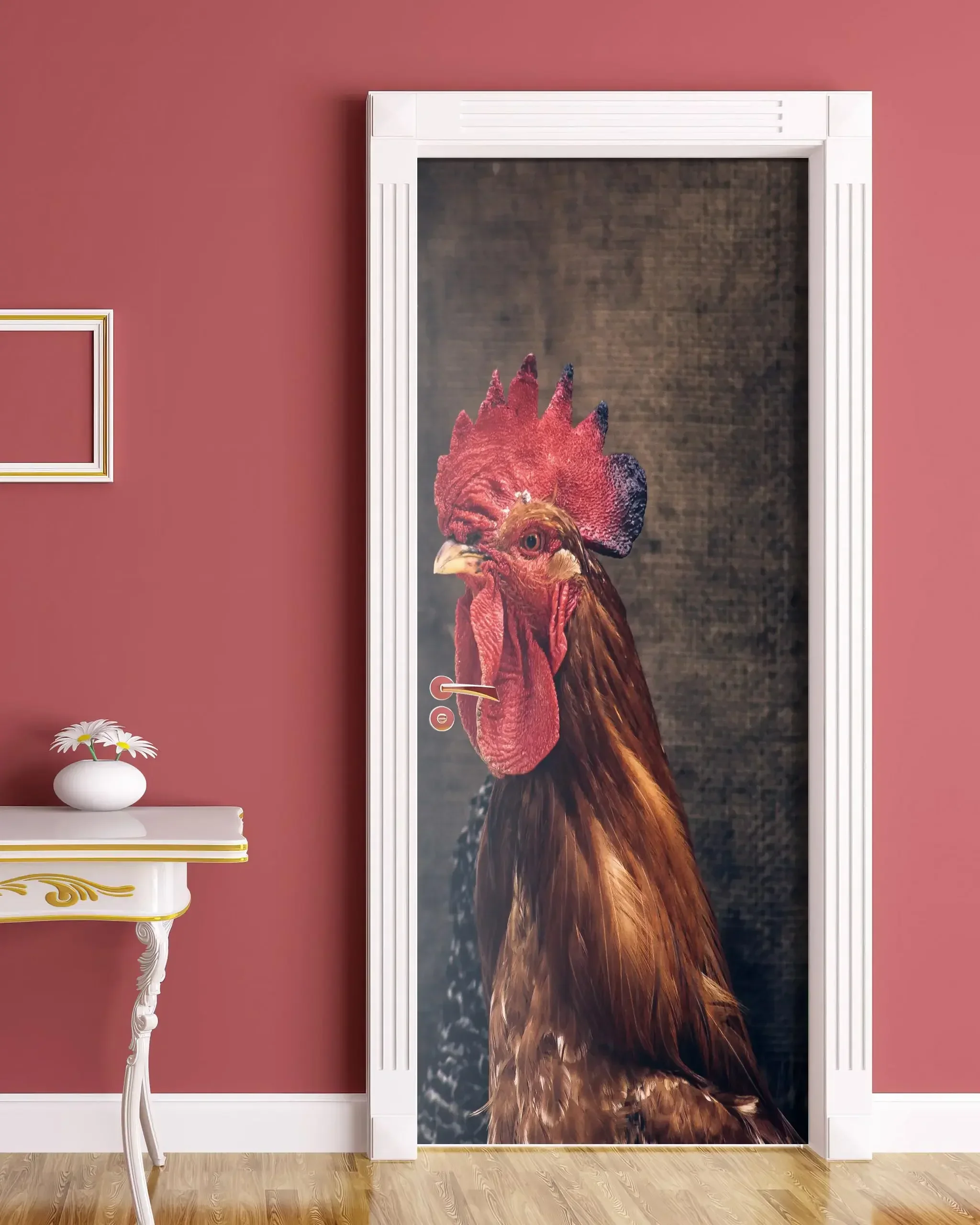 Rooster Animal Door Sticker Wildlife Art Wallpaper Decal Removable Self-adhesive Mural Poster Home Bedroom Living Room Decor3D