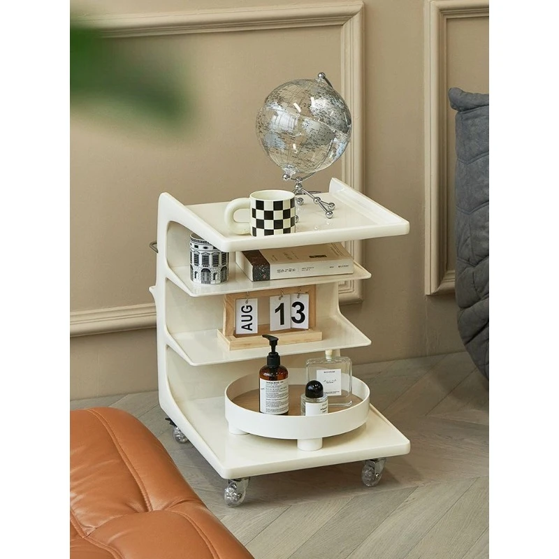 Lazy space sofa side table, acrylic medieval cart movable storage side cabinet