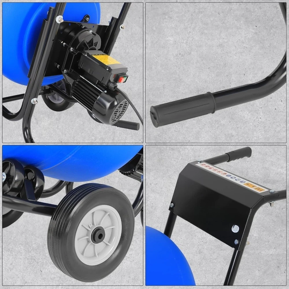 خلاط 4 قدم مكعب. خلاط خرسانة بولي أسطوانة كهربائية محمولة، آلة خلط أسمنتية شديدة التحمل للملاط والجص والفودر