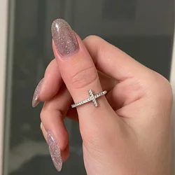Korean Fashion Cross Crystal Rings For Women Girls Thin Dainty Women's Ring Finger Jewelry Daily Kpop Accessories Gift 2022 R715