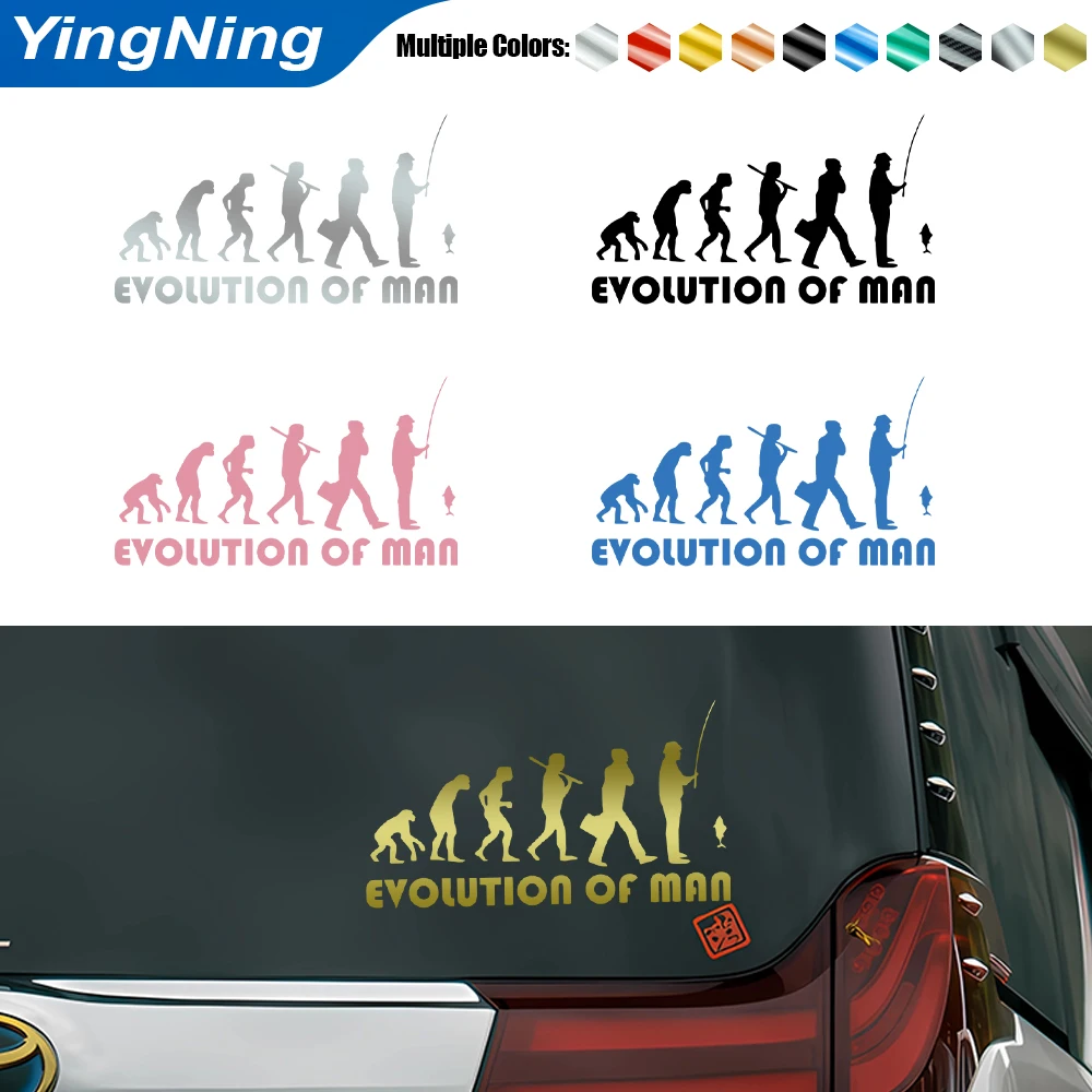 

Funny Fishing Evolution Car Decal Laser Holographic Reflective Vinyl Sticker for Kayak Boat Trailer SUV Window Laptop Decoration