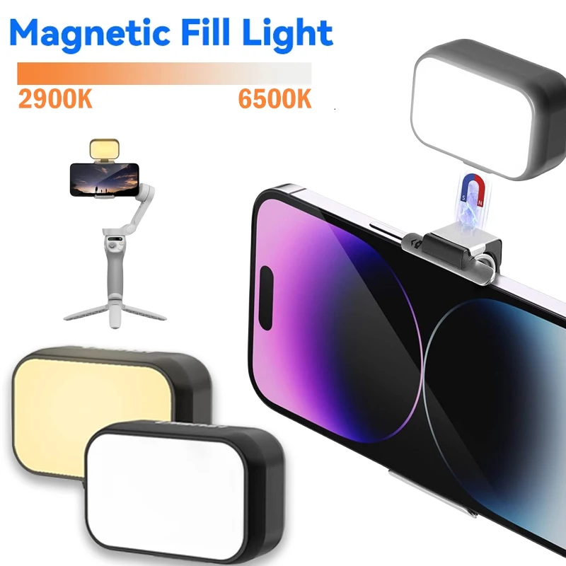 Mini Magnetic Fill Light for DJI Insta360 Handheld Camera Accessories Adjustable 6500K LED Video Light Mobile Phone Selfie Light