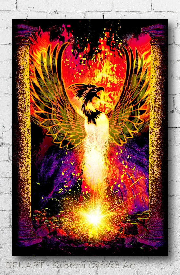 

PHOENIX REBIRTH - BLACKLIGHT Canvas Poster Custom Size Available Room Decoration Home Decor Wall Art