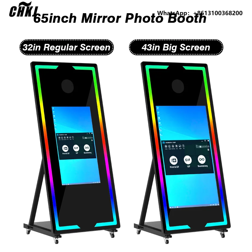 2026 Newest 70inch Mirror Photo Booth Machine With 43/32inch Touch Screen Portable Selfie Magic Mirror Photobooth