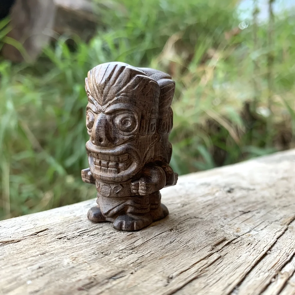 Hand-Carved Wooden Tiki Totem Ornament, Ethnic Style, Mysterious Theme, Suitable for Halloween Decorations, Creative Desktop Ornament, Housewarming Gift, Living Room, Birthday Gift, Study Room, Centerpiece Decoration