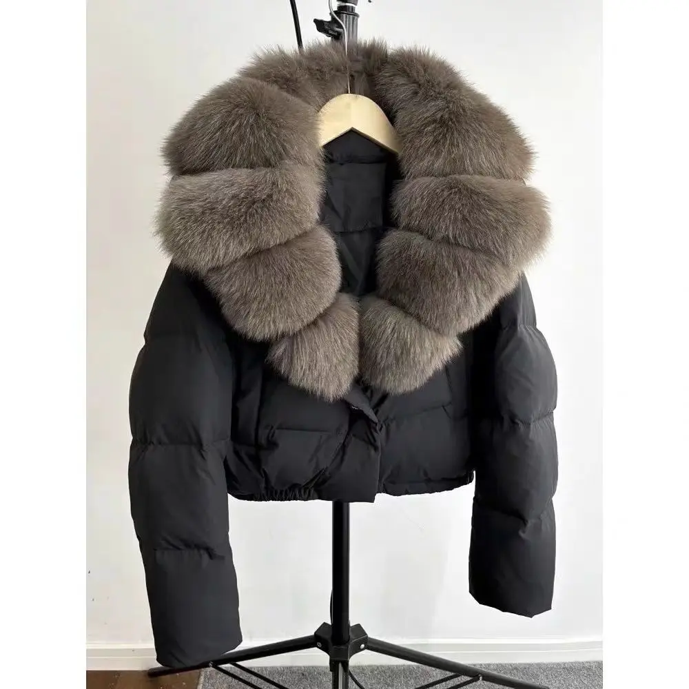 

Big Natural Fox Fur Coat Women Autumn Winter Female Parkas 90% White Duck Down Jacket Feather Short Puffer Coat