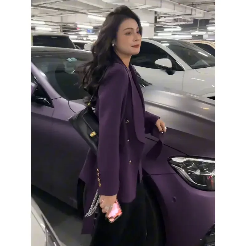 High-end Blazer Design Women Clothing Trend Spring Autumn Jackets Purple Coats Loose Button Blazer Long Sleeve Tops Mujer New