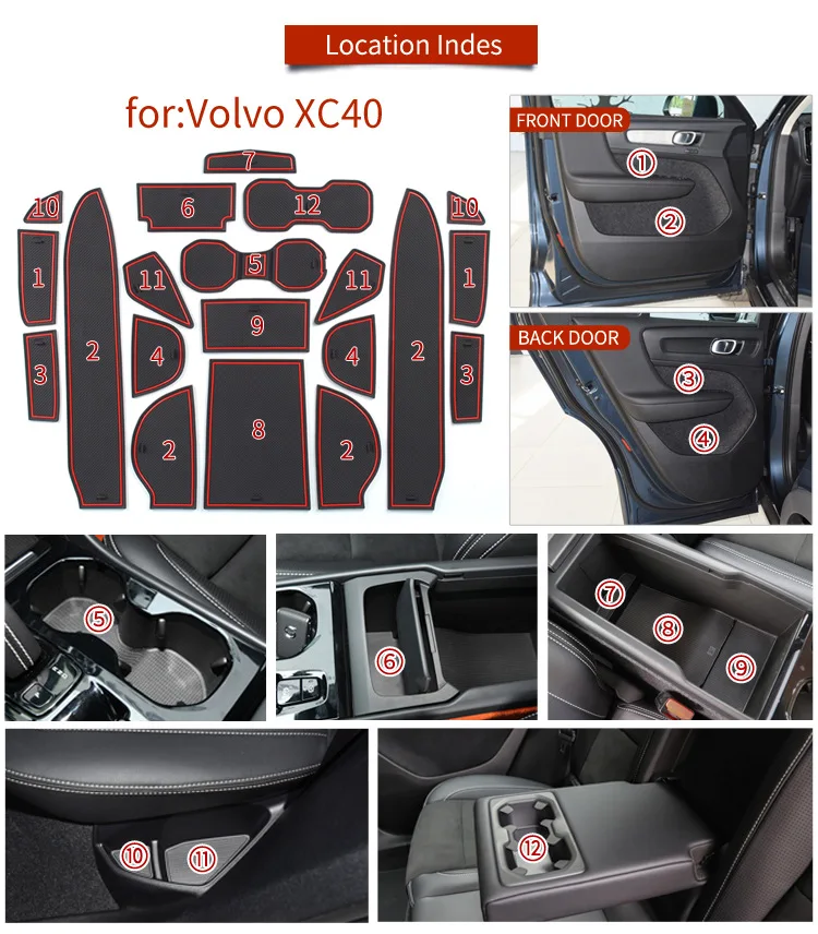 Rubber Door Groove Mat For Volvo XC40 Recharge 2019~2023 2020 2021 2022 Gate Storage Slot Coaster Dust-proof Car Sticke Pad Auto