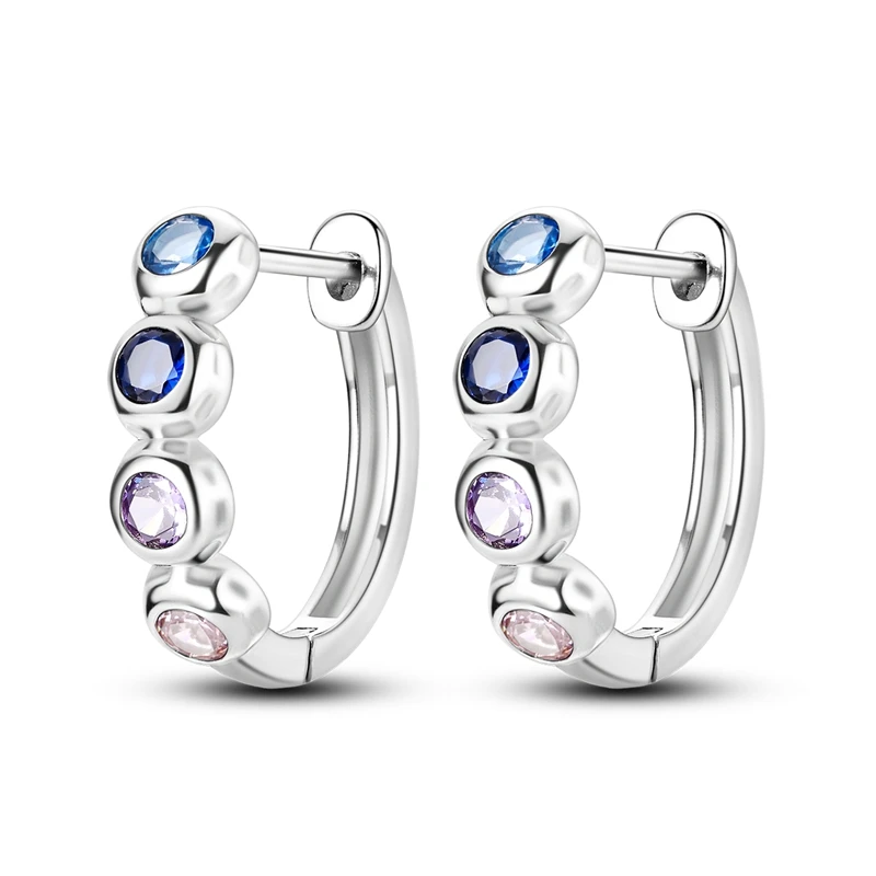 

925 Sterling Silver Earrings Women Sparkling Colorful Candy Hoop Earring For Anniversary Wedding Jewelry Gifts