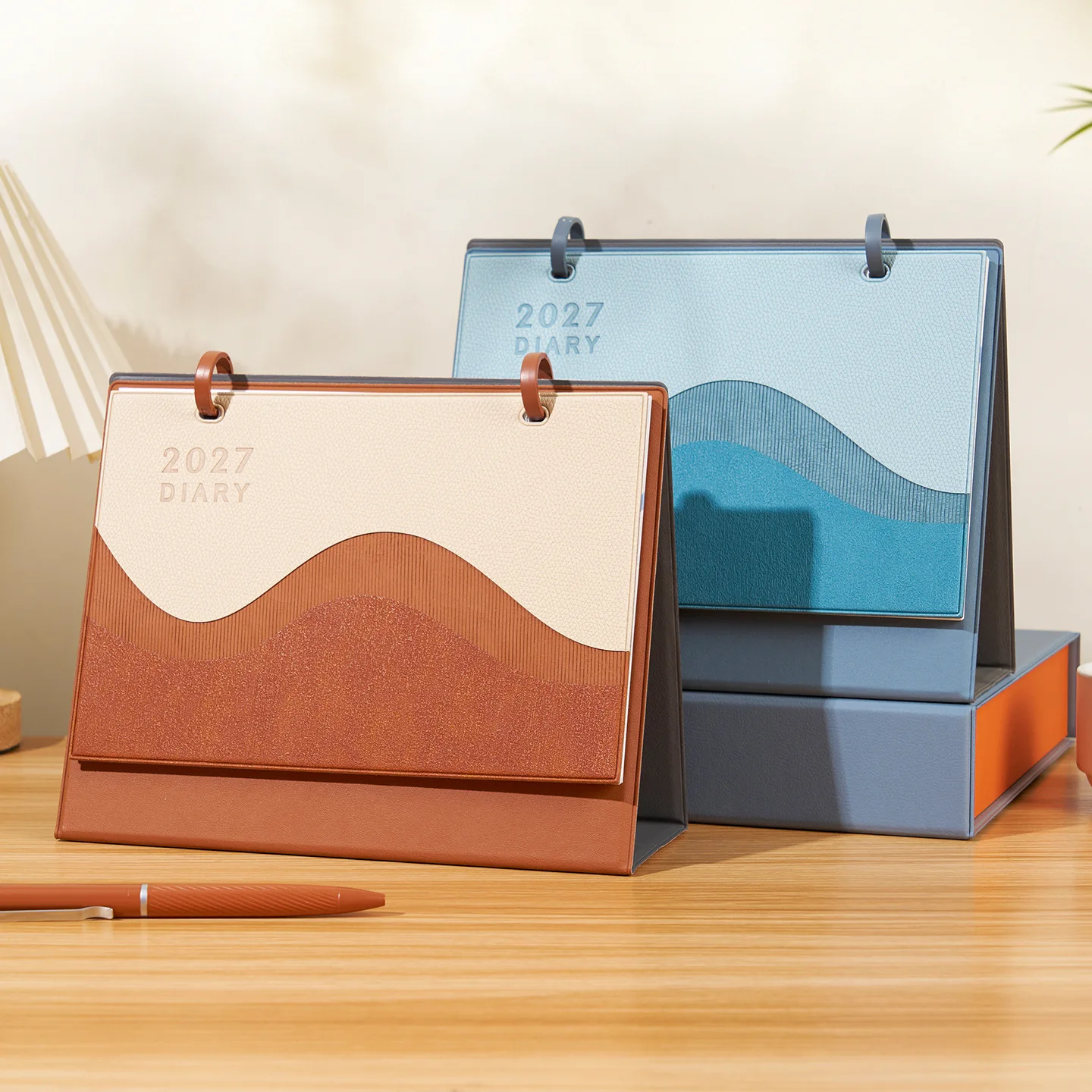2027 Leather Desk Calendar Gift Box - Light Luxury Stand Calendar, Portable Planner & Memo Book, Premium Leather Desk Calendar