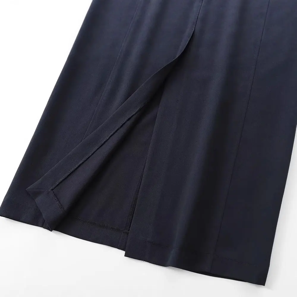 تنورة متوسطة الطول مستقيمة متعددة الاستخدامات مستوحاة من الموضة الأوروبية والأمريكية للنساء تنورة عالية الخصر على شكل حرف A بألوان ثابتة #4