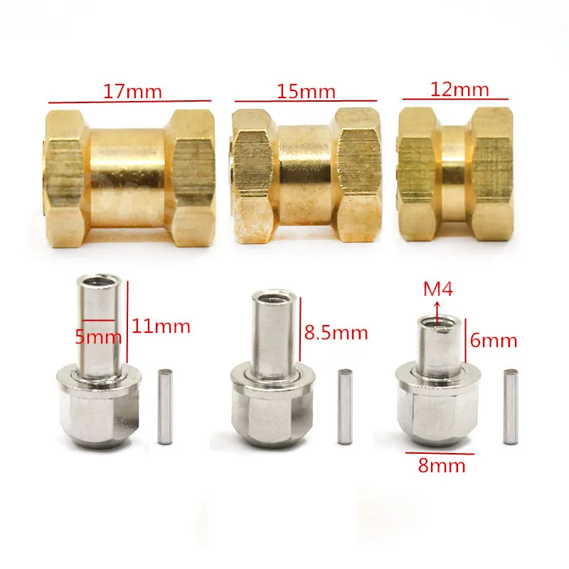 4pcs RC Cars Parts 12mm 15mm 17mm Brass Hex Wheel Widener Adapter Set for 1/10 Crawler Axial SCX10 Wraith RR10 SCX10 D90 D110