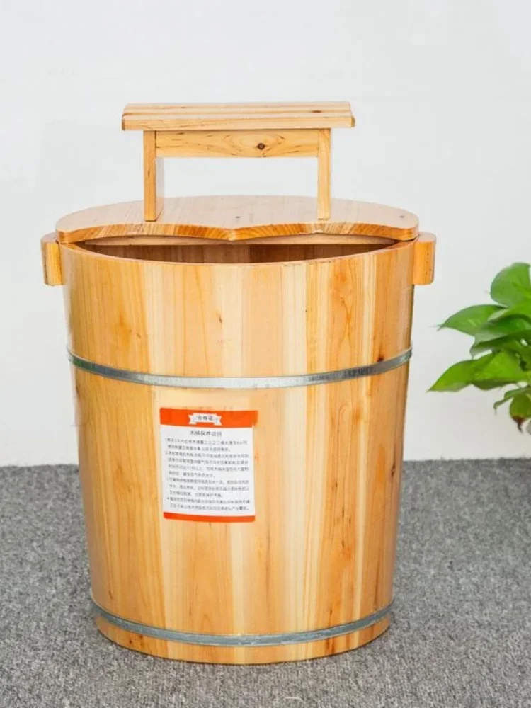 Wooden barrel 40cm high fragrant cedar bath barrel tub home solid wood foot bath health with cover foot therapy