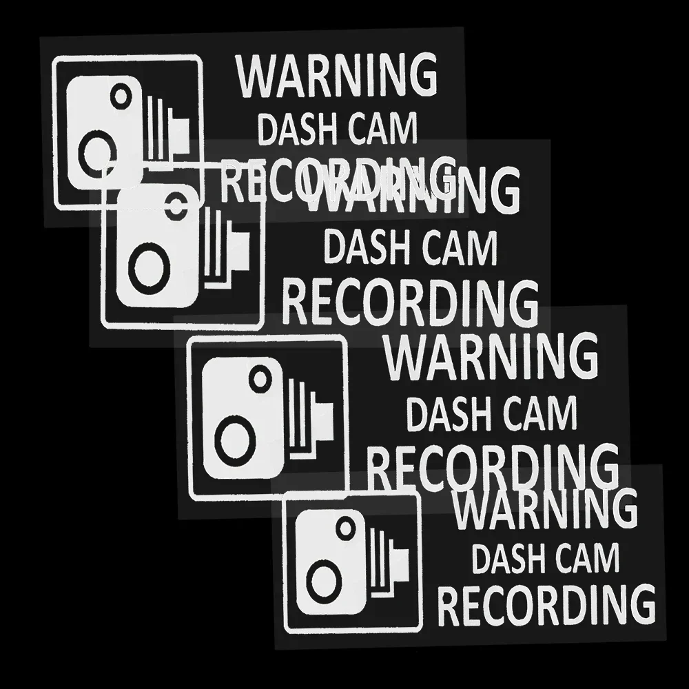 4Pcs Dashcam Warning Vinyl Window Stickers, Small In Car Camera Recording Decals for Taxi Bus Van Lorry Truck Minicab White On