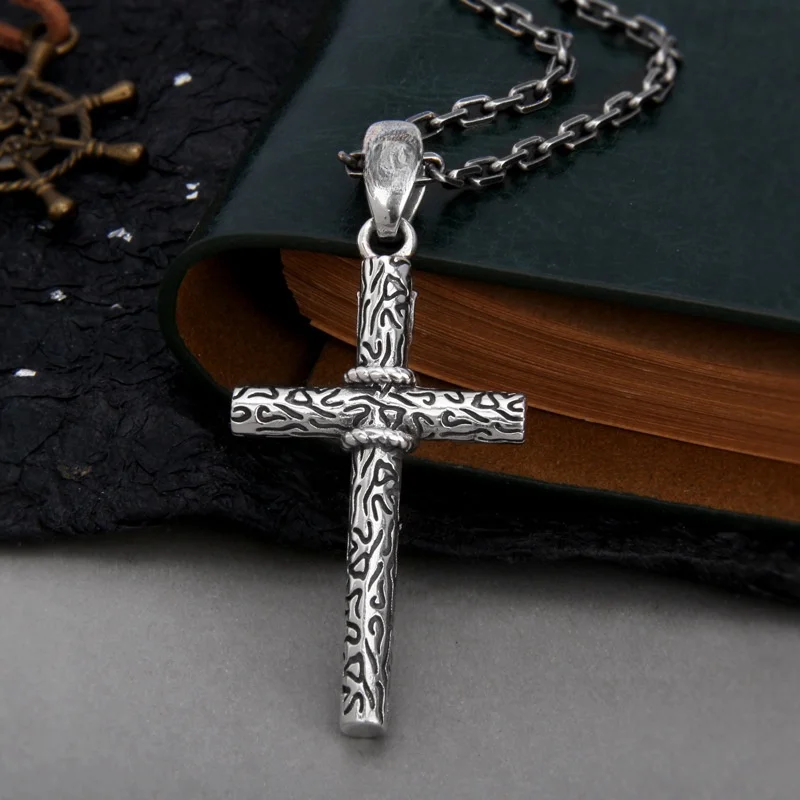 S925 Sterling Silver Charms Pendants for Women Men New Fashion Emboss Eternal Rattan Cross Amulet Jewelry Wholesale