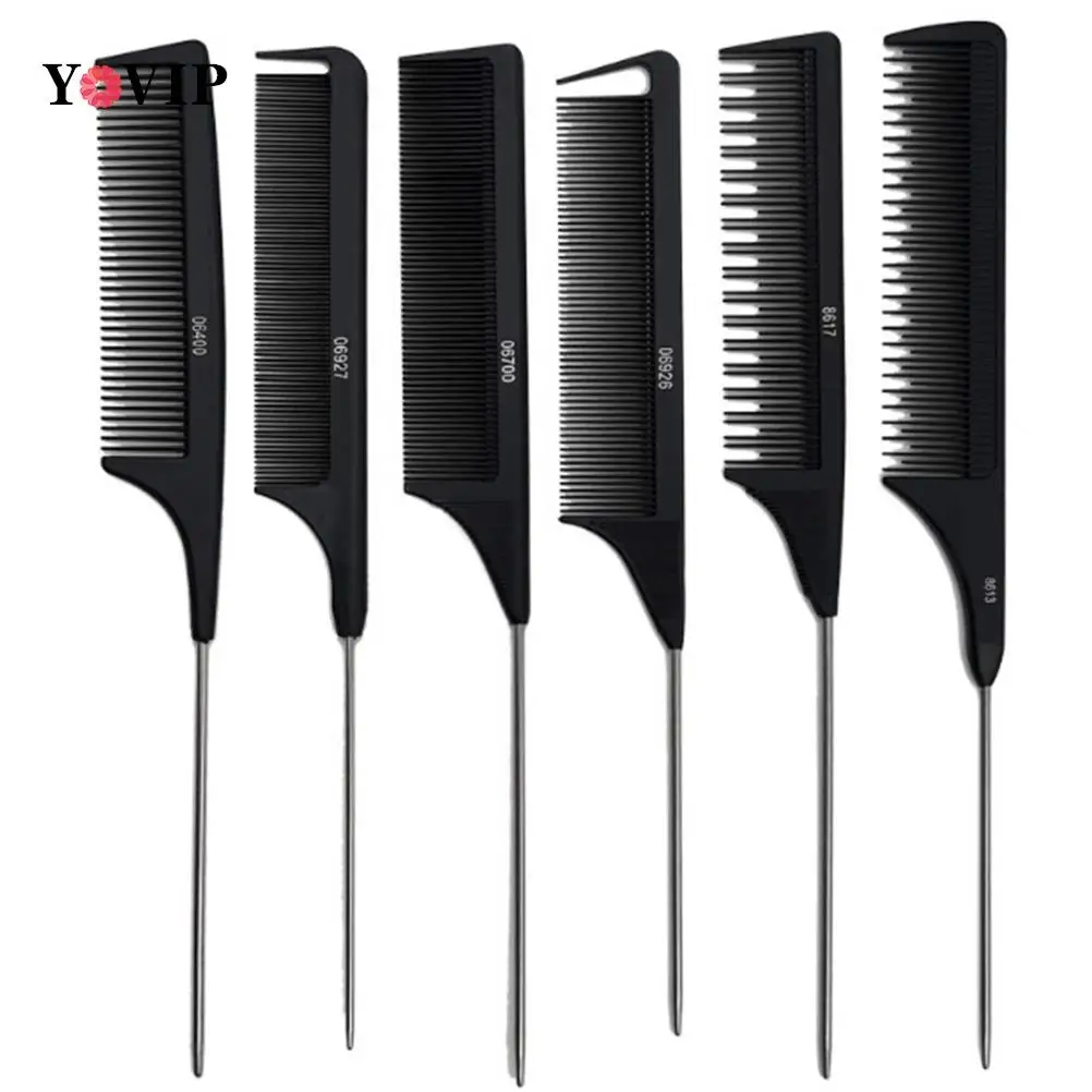 Peigne antistatique à queue de broche en métal, noir, carbone dur, coupe, degré de chaleur, salon, tondeuse à cheveux, brosses, 1 pièce