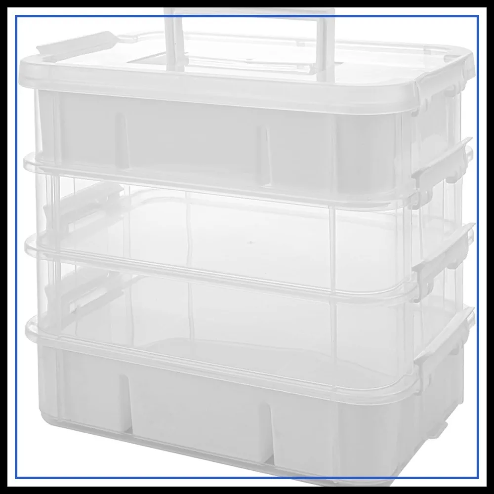 

4-Layer Durable Sewing Organizer with 2 Removable Trays, 10QT Craft Storage for Supplies, DIY Container for Art and Scrapbook