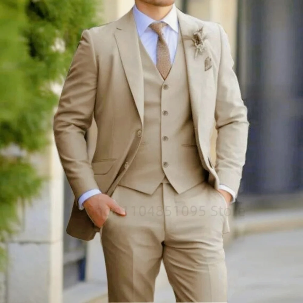 

3 Piece Men's Suit Peak Lapel Burgundy Velvet Blazer One Button Suit Groom Tuxedos Casual Wedding Suits
