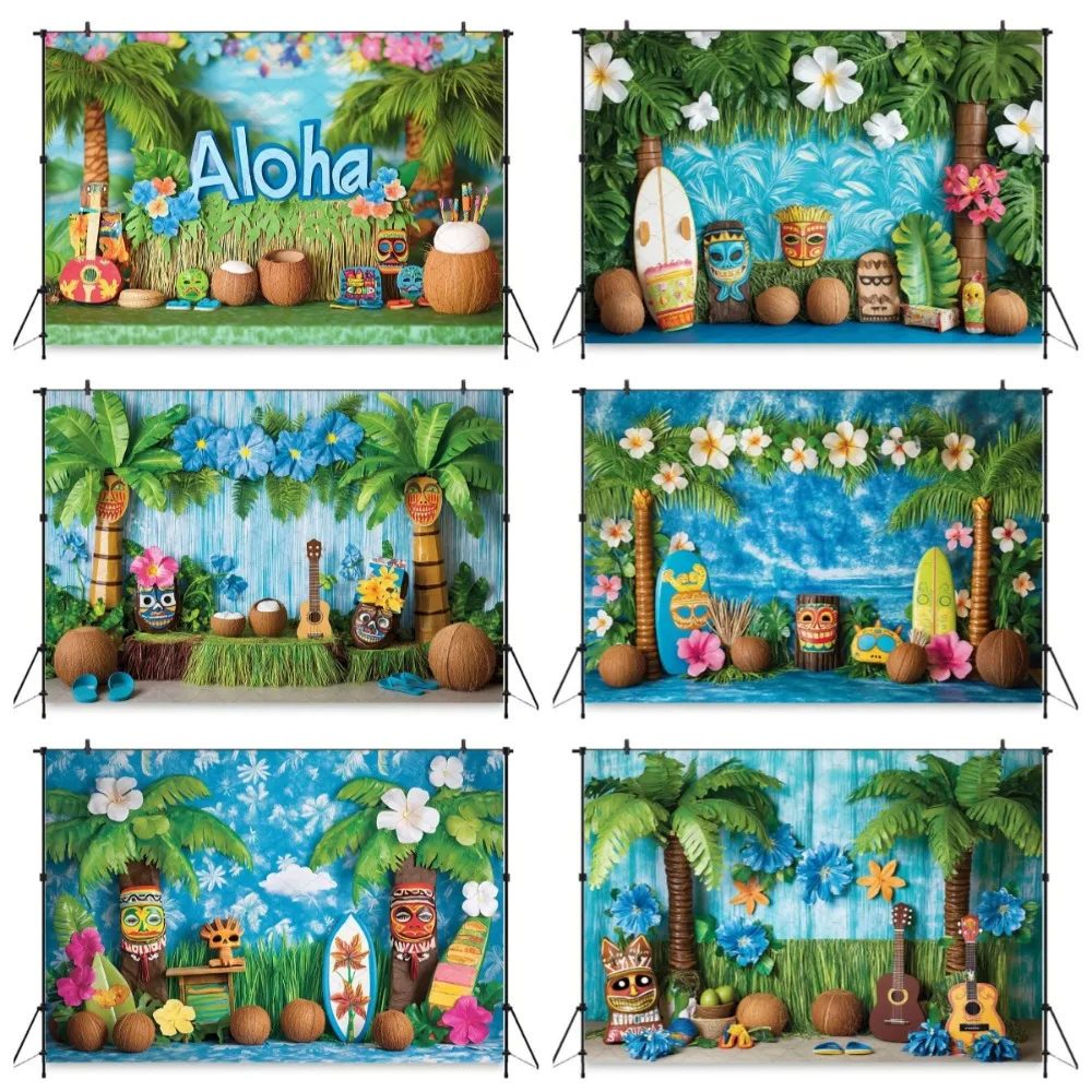

Summer Hawaiian Palm Trees Coconut Tropical Beach Photography Background, Children's Birthday Decoration Photography Background