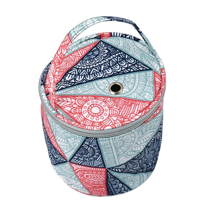 Round Woven Bag Small Size Knitting Projects Organizer For Yarns, Zipper Storage Bag D