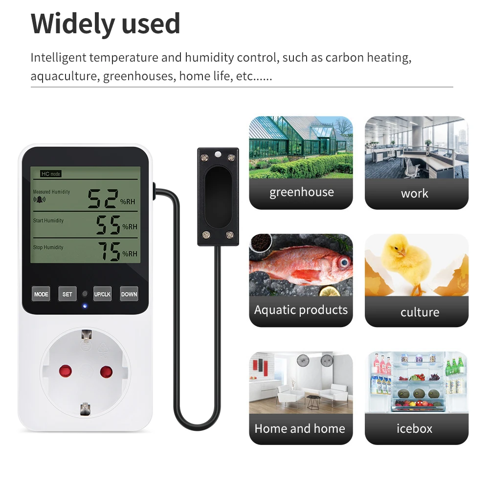 EU/US/FR/UK Digital Humidity Temperature Controller for Household Thermostat Regulator Humidifying Dehumidifying With NTC Sensor