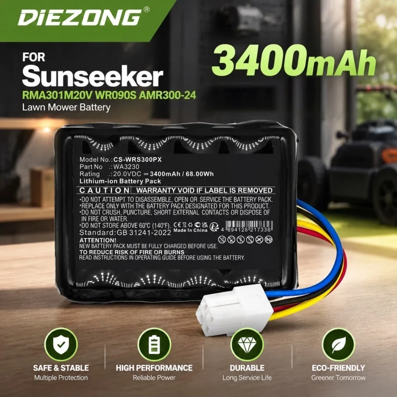 3400mAh Lawn Mower Battery for Sunseeker RMA301M20V WR090S AMR300-24 Lawnmower Replacement Lithium Battery