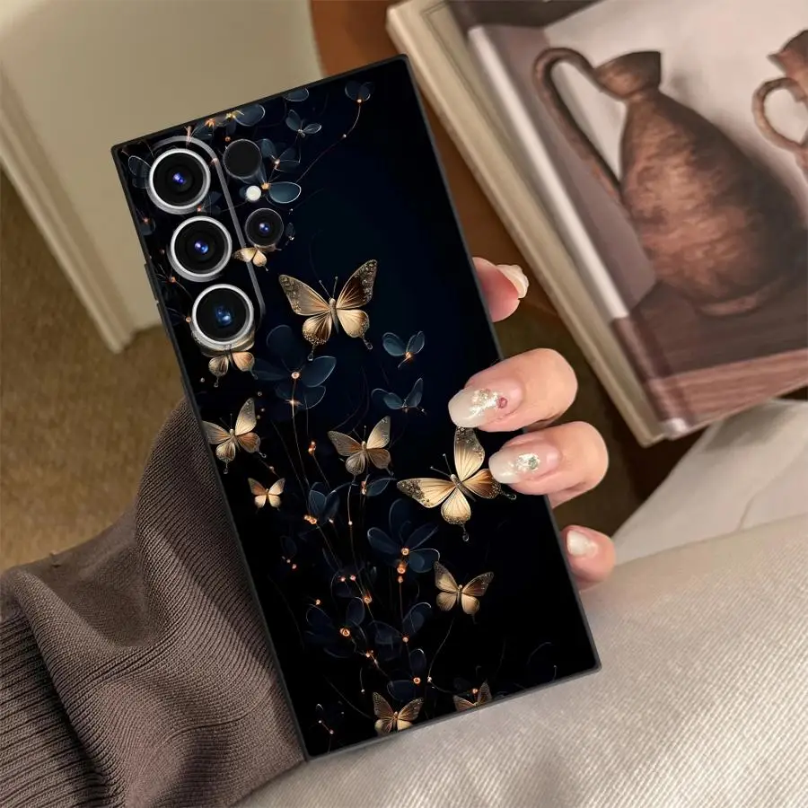Golden Butterfly Funda Phone Cover Case for Samsung Galaxy S26 Ultra S10 S9 Note 20 8 9 10 S20 Ultra S24 S21 FE S25 Plus S23