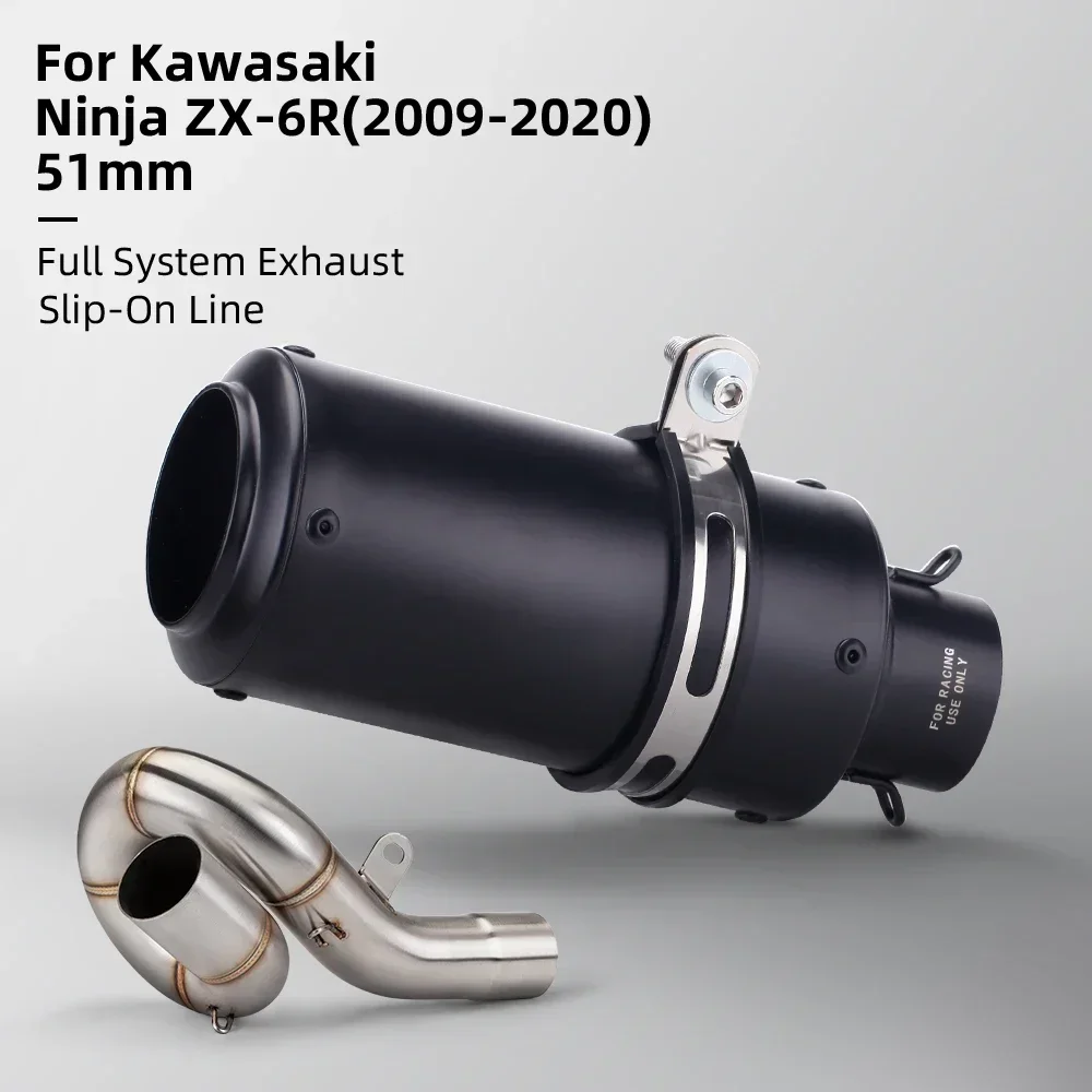 Suitable for retrofitting stainless steel rotary middle section muffler exhaust pipe of Ninja ZX-6R motorcycle from 2009 to 2020