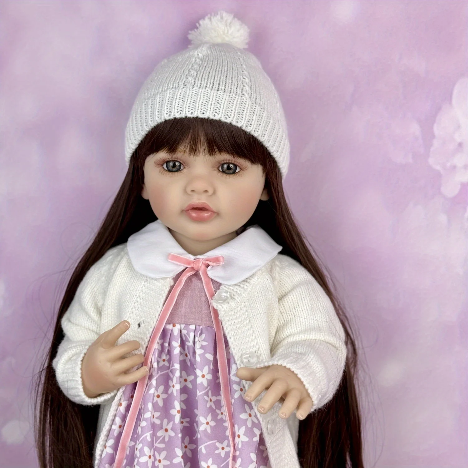 

BZDOLL 55 CM Full Vinyl Body Reborn Baby Doll Toy Dress Up Lovely Brown Long Hair Princess Doll Handmade Birthday Christmas Gift