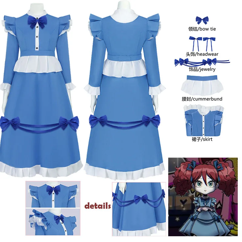 

Костюм для косплея WHH Game Popping Blue Lolita Maid Dress: Страшная Кукла с Красными Волосами, Полный Комплект для Хэллоуина, Карнавала, Вечеринок и Игр