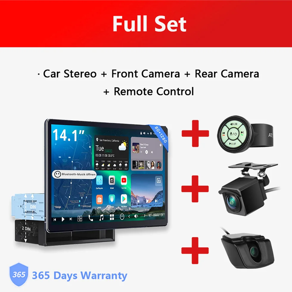 14,1 inch Groot Intrekbaar Scherm Android Radio 1/2 Din Flexview Display Autostereo LiveView Camera Parkeerhulp GPS Navigatie Bluetooth Head Units X10 Atotozone