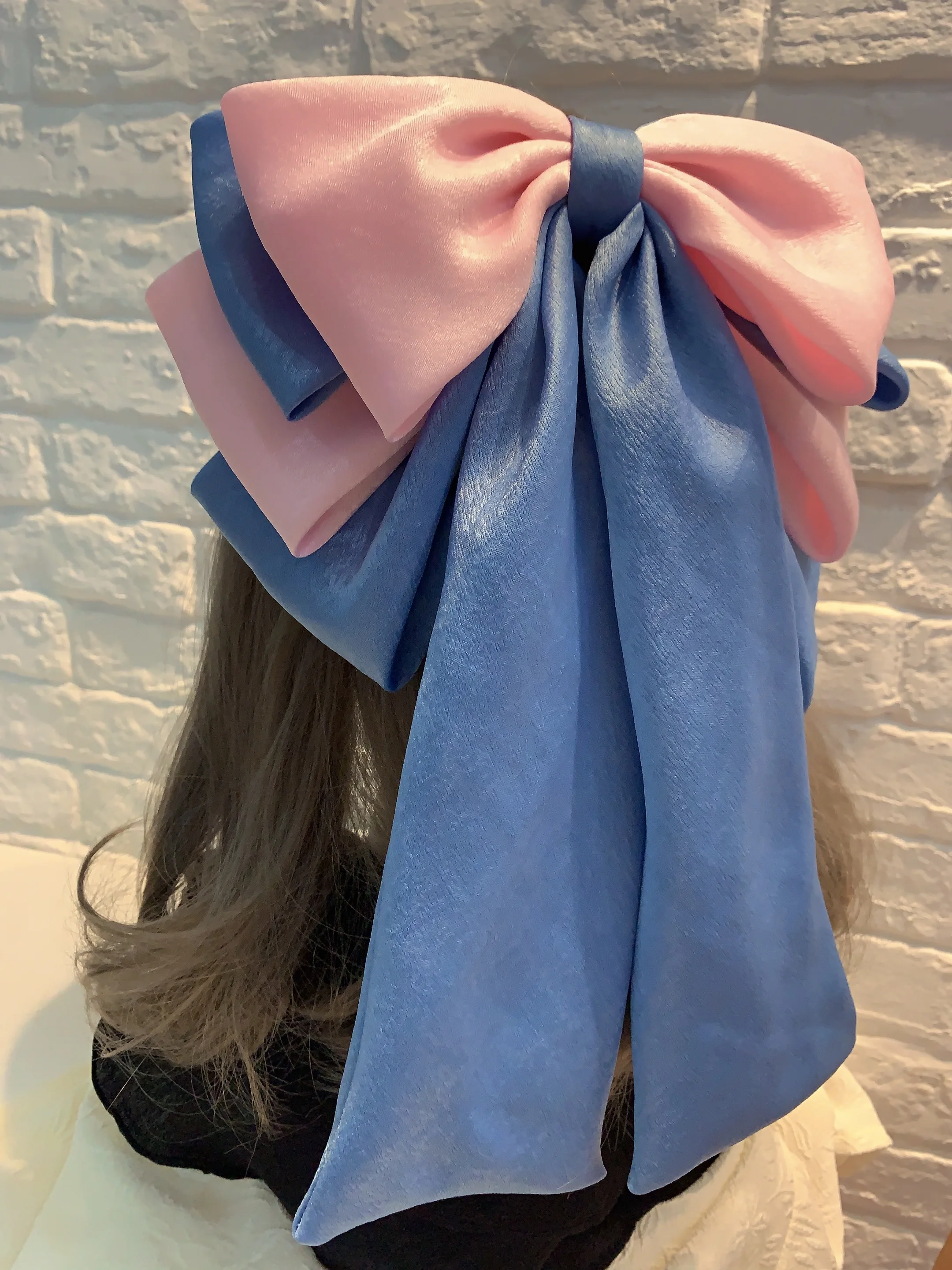 Exaggerate and oversized Satin Bow Hair Clip for Women Girls Long Ribbon Barrette Hairpin Color block KoreanHair Accessories