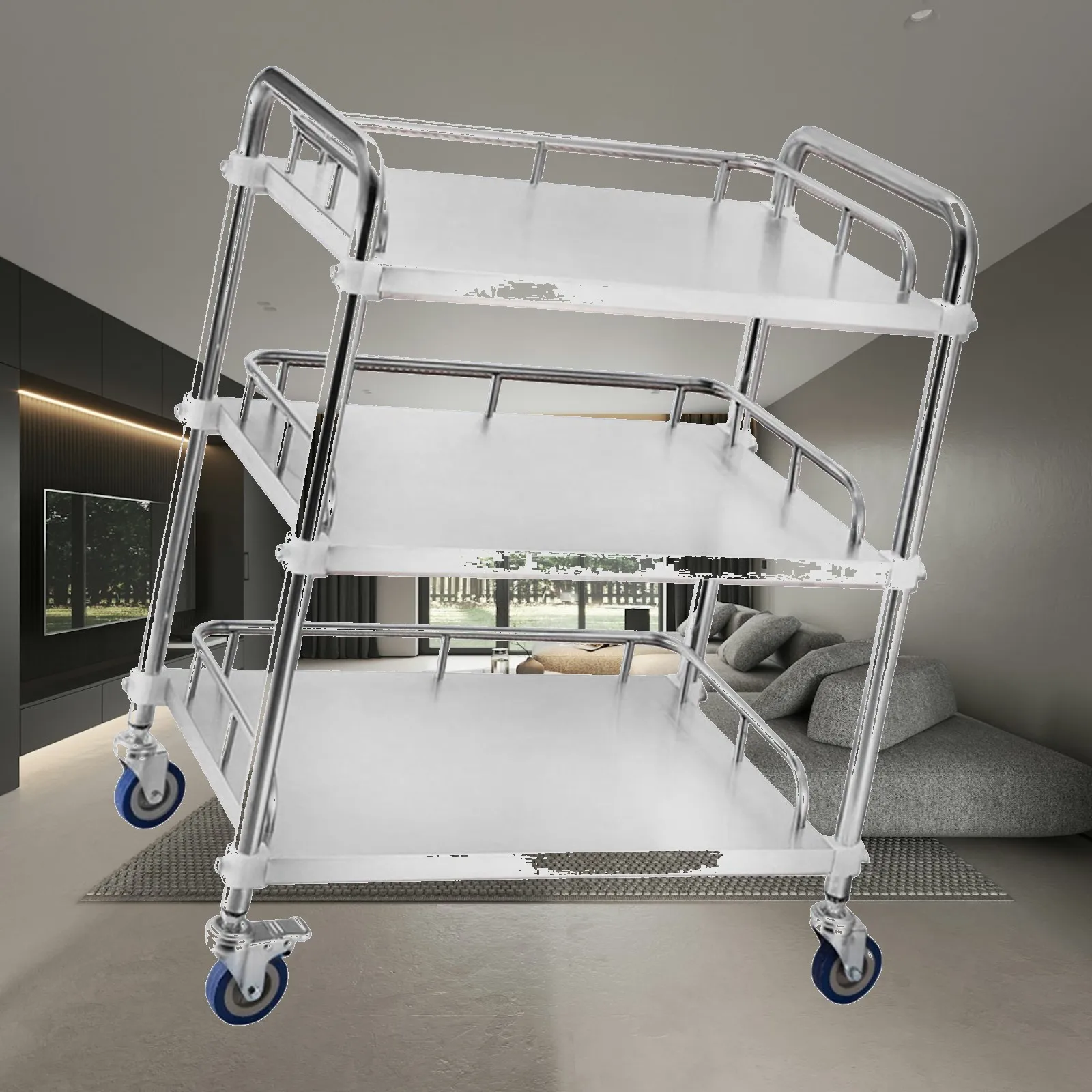 3-tier-stainless-steel-lab-serving-cart-177x137x338inch-silent-wheels-rolling-storage-rack-for-snack-bar-easily-install