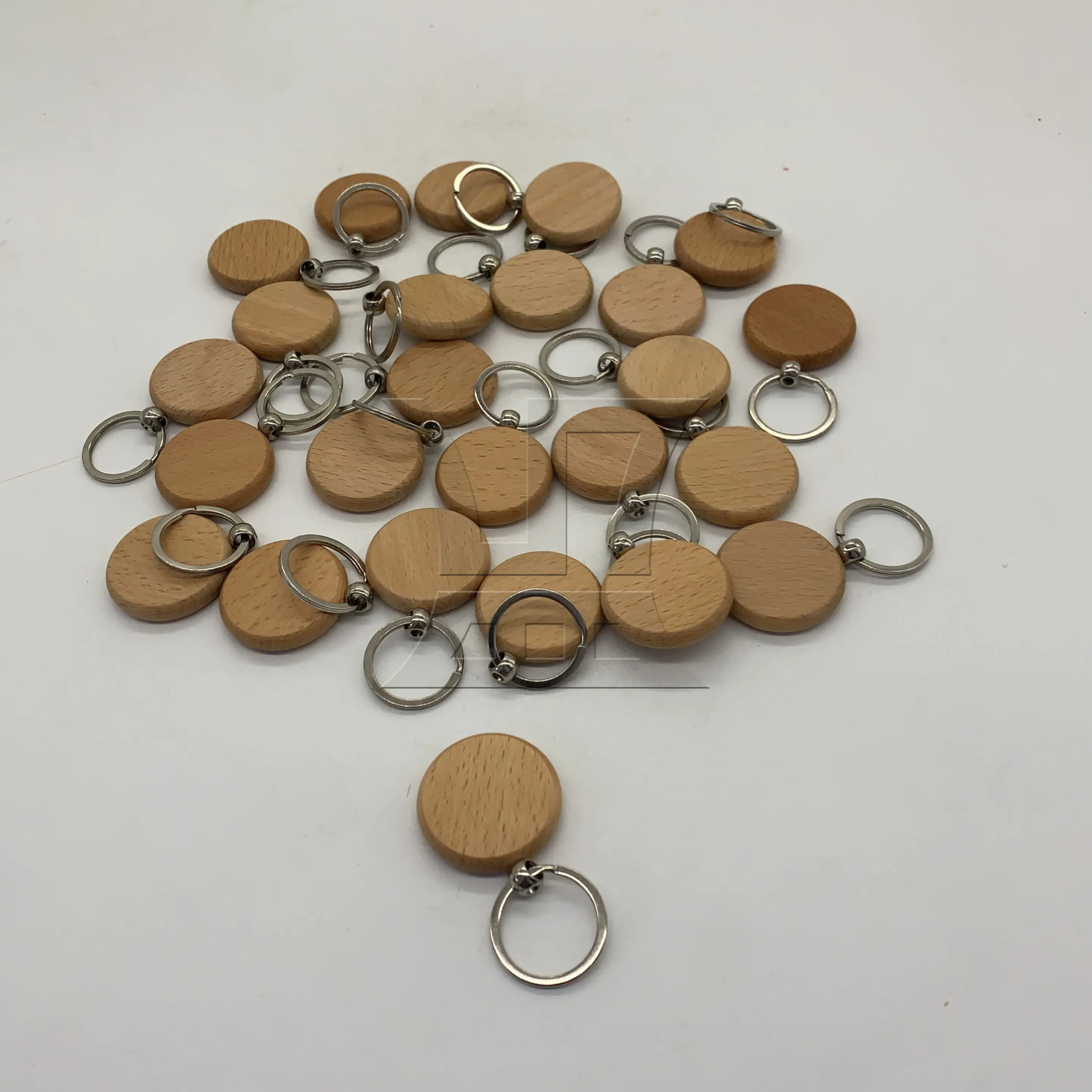 BQLZR 25pcs Wood Keychain Circular No.2 Natural Materials Unique Texture