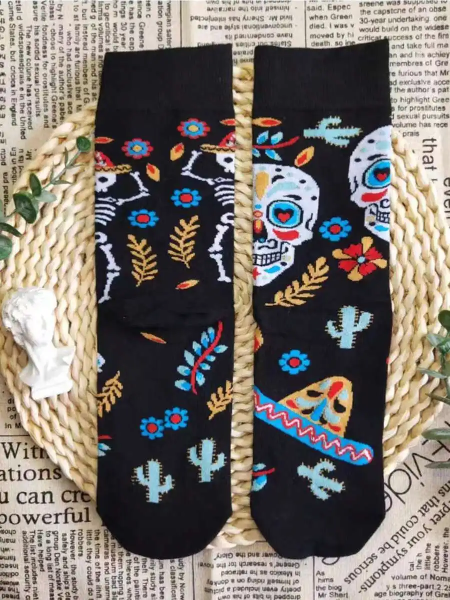

Funny Black Asymmetric Mid-Calf Socks Unisex Day Party Wear