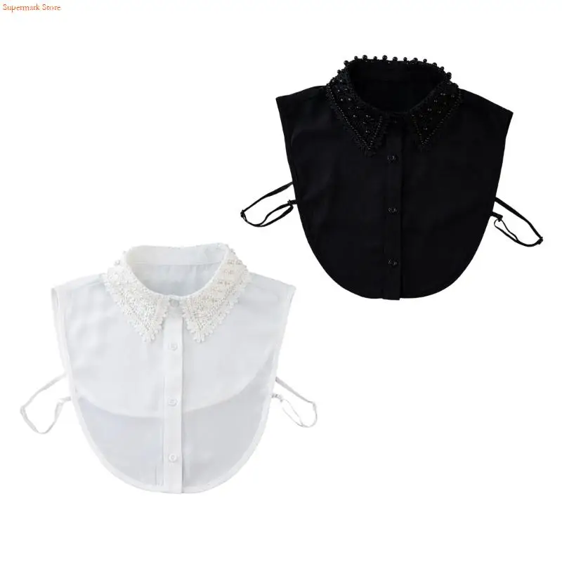 Q5WE エレガントなレースビーズの取り外し可能な首輪、服装を強化するための女性のネックアクセサリー