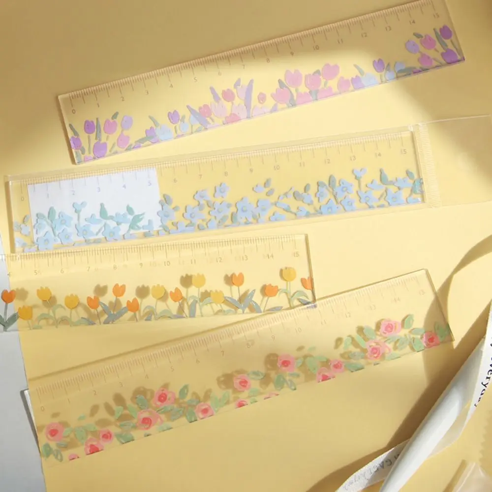 

Creative Multifunction 15cm Straight Ruler Double-duty Acrylic DIY Drawing Tools Transparent Tulip Flower Bookmark School