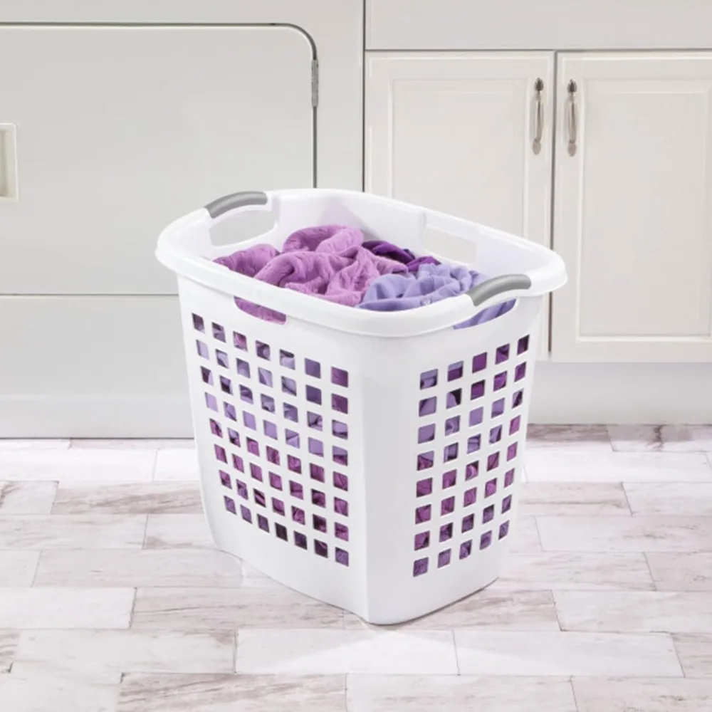 4-Pack White Plastic Laundry Hamper with Comfort Handles, Easy Carry for Bedroom & Laundry Room