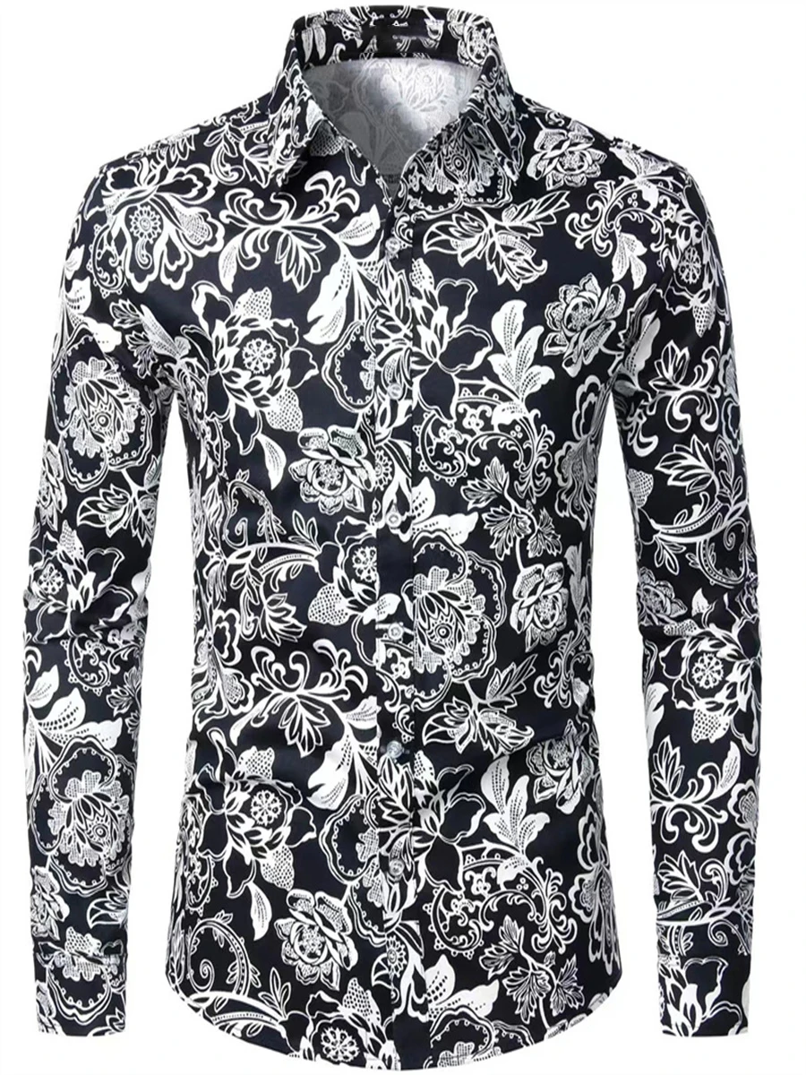 Camisas de manga larga con estampado 3D de flores a la moda para hombre, Tops con botones a la moda, camisas informales con solapa para otoño, ropa para hombre
