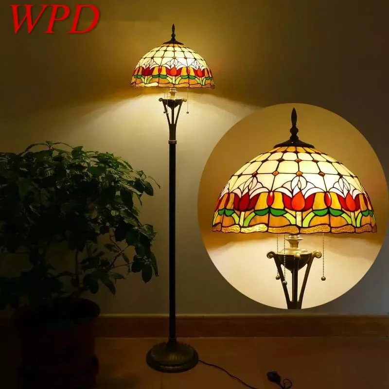 

WPD Tiffany Floor Lamp American Retro Living Room Bedroom Lamp Country Stained Glass Floor Lamp