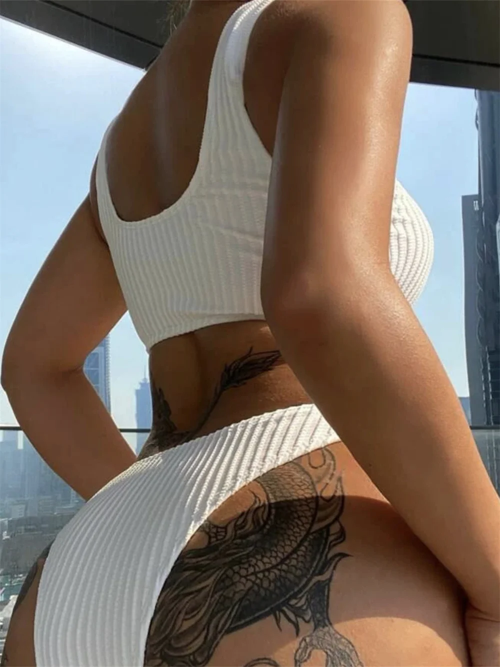 Sexy Rippen Tankini Push-Up Bikini Set HighWaist Bademode Y2K Badeanzug Frauen Urlaub Outfit Strand Badeanzug Bikinis De Mujer