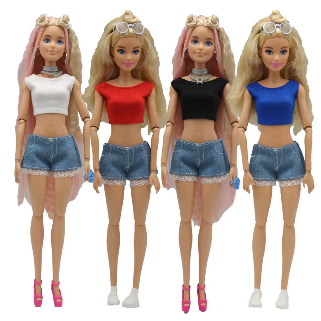 

New 30cm 1/6 simple Claus Tshirt Lace Denim shorts Daily Wear Accessories Clothes for Barbies doll