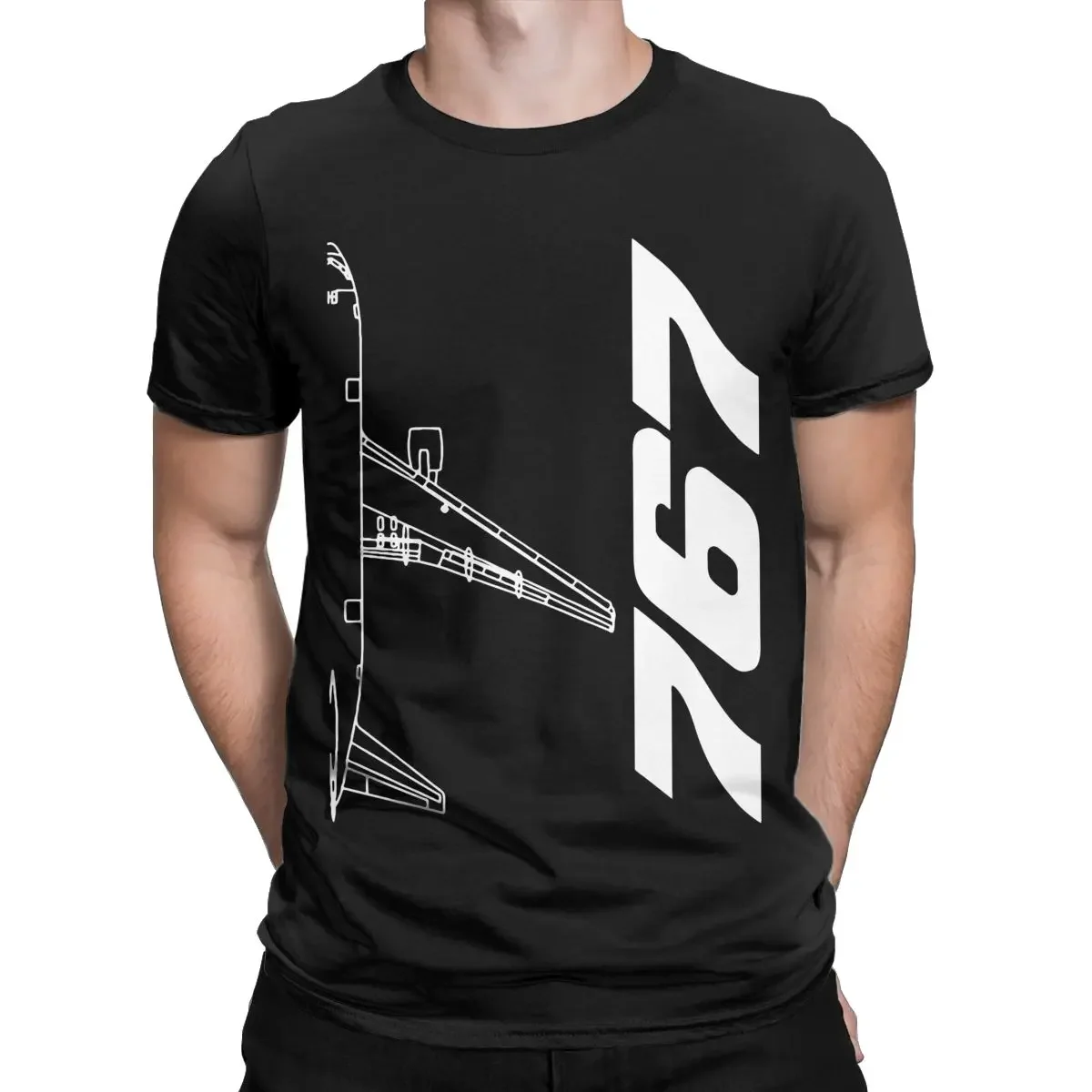 Men's T-Shirts Boeing 767 Silhouette Top View Airplane Pilot Humor 100% Cotton Tees Short Sleeve T Shirts Crew Neck Tops Printed