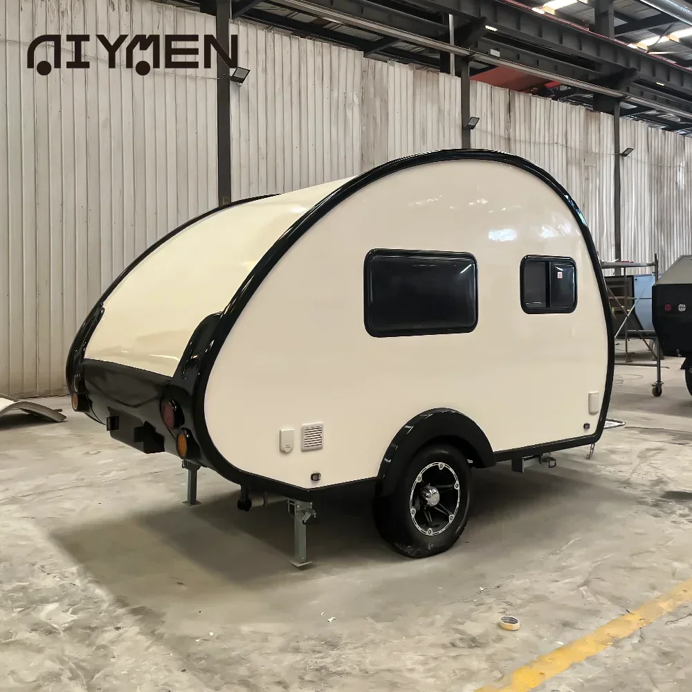 Small Fiberglass Travel Camper RV Luxury Tiny Galvanised Teardrop Overland Camping Trailer Mini With Shower Bathroom For Sale