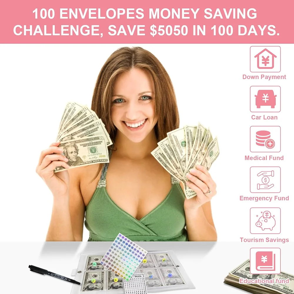 100Envelope Challenge Binder Couple Challenge Event Notepad Savings Folder Money Saving Binder Budget Planner LooseLeaf Notebook