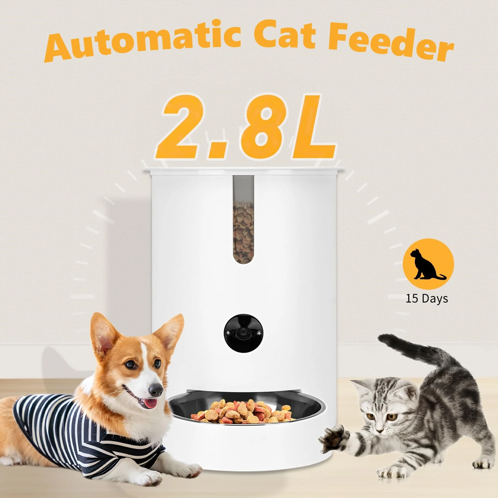 

2.8L Smart Pet Food Stainless Steel Bowls & Feeders with WIFI APP Control 1080P 2-Way Audio Automatic Pet Feeder With Camera