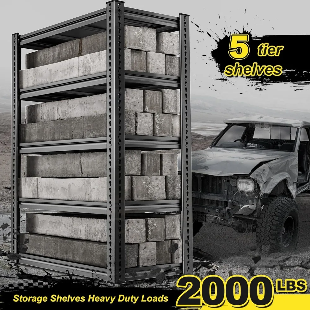Adjustable 5-Tier Heavy-Duty Metal Storage Shelves for Garage, Supports Up to 2000 LBS, Versatile Rack System