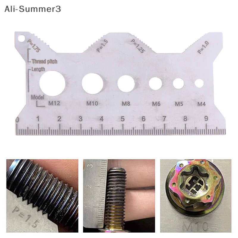 (YY)1Pc Bolt Measuring Tool Bolt Thread Stainless Steel Sizer Flat Double-Sided Screw Measuring Device for Pattern Jewelry Watch