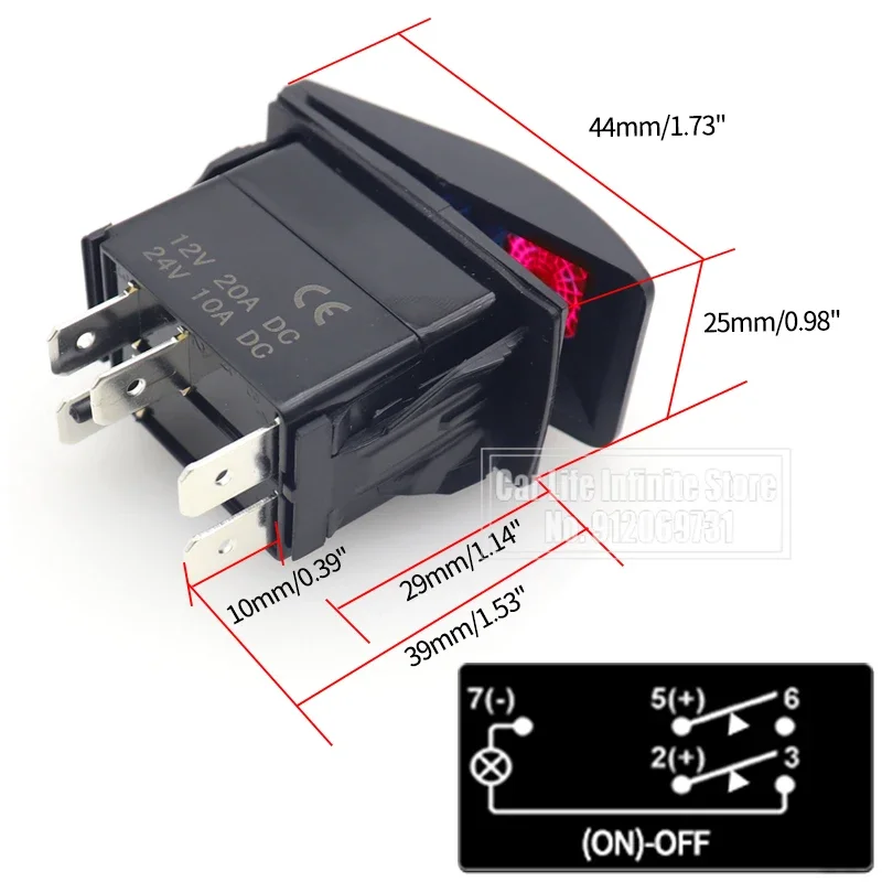 12v/24v Red Led Horn Rocker Switch Boat SPST 5 Pin (ON)-OFF Momentary Rocker Toggle Switch For Boat UTV RZR ATV Car Automotive