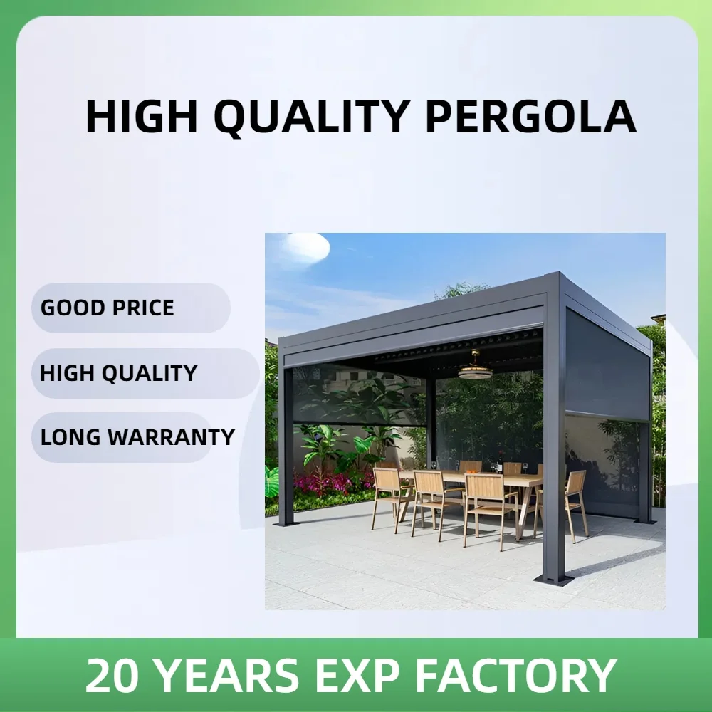 3X3Waterproof Outdoor Pergola Garden Pergola Aluminium Outdoor Motorized Aluminum Pergola Gazebo Outdoor With Sliding Glass Door